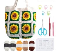 FREEBLOSS Sac à provisions à faire soi-même avec motif tournesol pour débutants avec instructions vidéo étape par étape (français non garanti) pour adultes, kit de démarrage au crochet