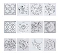 FREEBLOSS Sashiko Lot de 12 grands pochoirs à broder en acrylique Motif fleurs Pour dessin, matelassage à la main et broderie 14 x 14 cm