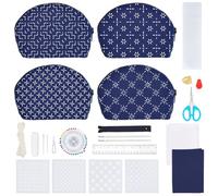 FREEBLOSS Sashiko Lot de 4 sacs Sashiko - Kit de bricolage pour la fabrication de sacs Sashiko - Avec pochoir Sashiko en PET - Kit Sashiko - Pour débutants - Décoration de maison amicale - Idée cadeau