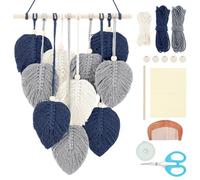 FREEBLOSS Set Macramé Feuille Kit Feuille Macramé Kit de Suspension Murale Macramé Feuille Macramé Feuille Bleue Kits de Macramé pour Débutants Tapisserie de Feuilles de Macramé