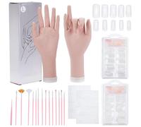 FREEBLOSS Set Mains Entraînement Ongles Acrylique Inclut 2 Mains Mannequin Résine 200 Conseils Pratique Ongles 15 Pinceaux Outil Entraînement Manucure