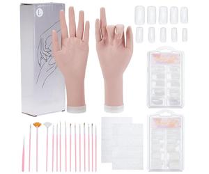 FREEBLOSS Set Mains Entraînement Ongles Acrylique Inclut 2 Mains Mannequin Résine 200 Conseils Pratique Ongles 15 Pinceaux Outil Entraînement Manucure