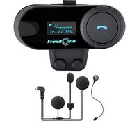 FreedConn Intercom Moto Casque, TCOM SC Systèmes de Communication pour 2-3 Coureurs, Kit Main Libre Moto Bluetooth avec Radio FM, Partage de Musique, Oreillette Bluetooth pour Casque Moto