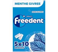 FREEDENT - Chewing Gum Sans Sucre - Goût Menthe Givrée - 5 Paquets de 10 Dragées - 70g