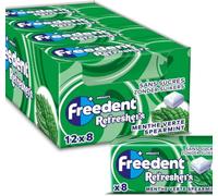 FREEDENT REFRESHERS - Chewing Gum Sans Sucre - Goût Menthe Verte - 12 Paquets de 8 Dragées - Grand Format 96 Dragées