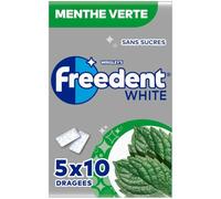 FREEDENT WHITE - Chewing-gum Menthe Verte sans sucres - 5 paquets de 10 dragées - 70g