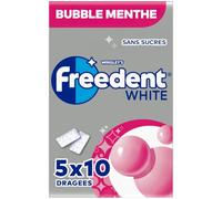 FREEDENT WHITE - Chewing Gum Sans Sucre - Goût Bubble Menthe - 5 Paquets de 10 Dragées - 70g