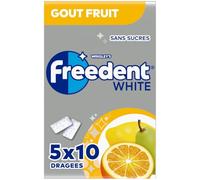 FREEDENT WHITE - Chewing Gum Sans Sucre - Goût Fruit - 5 Paquets de 10 Dragées - 70g