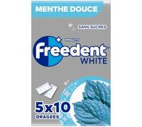 FREEDENT WHITE - Chewing-Gum Menthe Douce - Sans Sucres - 5 x 10 dragées - 70g