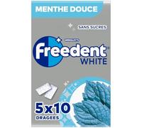 FREEDENT WHITE - Chewing Gum Sans Sucre - Goût Menthe Douce - 5 Paquets de 10 Dragées - 70g