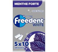 FREEDENT WHITE - Chewing-Gum Menthe Forte - Sans Sucres - 5 x 10 dragées - 70g