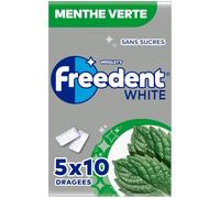 FREEDENT WHITE - Chewing Gum Sans Sucre - Goût Menthe Verte - 5 Paquets de 10 Dragées - 70g