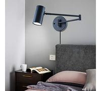 FREEDL Led Applique Murale Bras Long Industriel Avec Interrupteur, Pliable Rétro Lampe Murale Lecture Lit Avec Prise Et Câble, Extensible lèche-murs Intérieur Antique En Fer Forgé, Art Décor,Noir