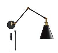 FREEDL Retro Lampe Murale Bras Long avec Prise, Vintage Applique Murale Extensible Industriel avec Interrupteur, 27 Lampe De Mur Chambre Noir Antique De Style Loft, Liseuse Chevet Réglable,15+15