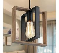 FREEDL Vintage Industriel Lampe Suspension Noir Suspension Luminaire Cuisine Bois Lustre Suspension avec 39 Pouces Câble de Suspension Réglable Géométrique Edison Plafonnier pour Salon
