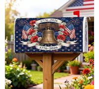 Freedom Bells Couverture magnétique pour boîte aux lettres patriotique festive, drapeaux américains, coquelicots, jour de l'indépendance, protection pour boîte aux lettres pour décoration de maison et