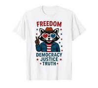 Freedom Democracy Justice Truth Drapeau américain drôle raton laveur T-Shirt