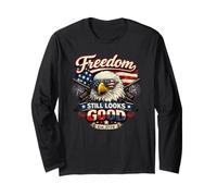 Freedom Still Looks Eagle Patriotic Est 1776 Juillet 4 Manche Longue