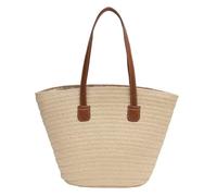 Freefire Sacs en paille pour femme - Grand sac de plage tressé - Sac à main en raphia avec fermeture éclair et bandoulière en cuir - Pour la plage, les voyages, l'arrivée