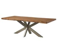Freeform 5 Table de Salle à Manger en sheesham - décapé/Naturel - Pieds en X Argent Mat 260x100