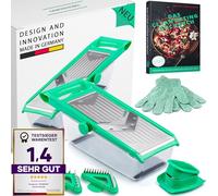 freegreen® Mandoline à fruits et légumes, Coupeur Légumes de qualité supérieure en acier inoxydable avec lame en V et bac de récupération I avec support à légumes pour des tranches parfaites