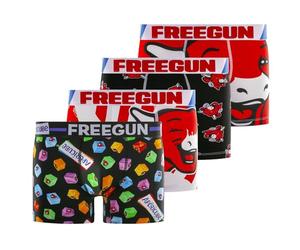 FREEGUN Boxer Caleçon Homme LA Vache Qui RIT, Lot de 4 | Homme, Coupe Ajustée, Imprimés originaux, Stretch, Doublure 100% Coton, Maintien Optimal, Ceinture Large, Usage quotidien