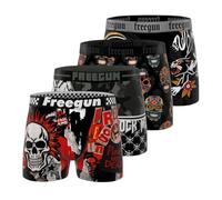 FREEGUN Boxer Enfant, Caleçon Garçon Skull, Doux & Respirant (Lot de 4), Noir Taille 8 ans/10 Ans