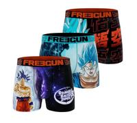 FREEGUN Boxer Enfant Dragon Ball Super, Caleçon Garçon, Ultra-Doux & Confortable (Lot de 3) Taille 8/10 Ans Turquoise/Noir/Orange/Violet