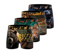 FREEGUN Boxer Enfant Savage Animals, Caleçon Garçon Respirant, Stretch et Doux (Lot de 4), Marron Taille 12 ans/14 Ans