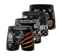 FREEGUN Boxer Homme, Caleçon Homme Skull Summer, Doux & Respirant (Lot de 4), Noir Taille M