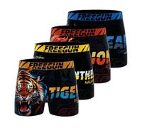 FREEGUN Boxer Homme, Caleçon Homme Wild Animals, Doux & Respirant (Lot de 4), Orange Taille S