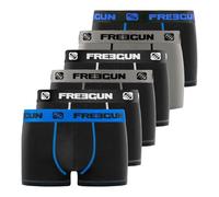 FREEGUN Boxer Homme Coton, Calecon Homme, Ajustement Parfait, Stretch (Lot de 6), Noir, Gris, Bleu, Taille S
