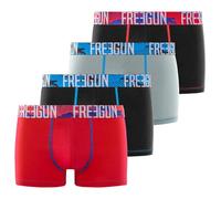 FREEGUN Boxer Homme Coton, Caleçon Homme, Hypoallergénique et Stretch (Lot de 4), Noir, Gris, Rouge, Bleu, Taille S