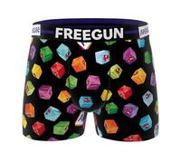 FREEGUN Boxer Homme Coton Stretch Apéricube Vache Qui rit, Imprimé Cubes Multicolores, 95% Coton 5% Élasthanne (FR/ES, Alpha/Lettres, S, Taille Normale, Taille Normale, Noir APC3)