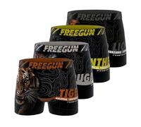 FREEGUN Boxer Homme Savage Animals, Caleçon Homme Ultra-Doux, Stretch & Respirant (Lot de 4), Noir Taille S