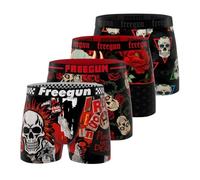 FREEGUN Boxer Homme Skull, Caleçon Homme Stretch, Confortable et Ultra-Doux (Lot de 4), Rouge Taille XXL