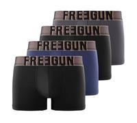 FREEGUN Caleçon Homme Multi-Sport, Boxer Homme, Doux, Agréable (Lot de 4), Noir, Bleu, Gris, Jaune, Taille S