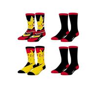 FREEGUN Chaussette Homme Pokemon, Chaussettes Homme Pikachu (Lot de 4), Jaune, Rouge, Noir, Taille 39/42