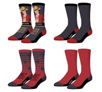 FREEGUN Chaussette Enfant One Piece, Chaussettes Garçon Fantaisie (Lot de 4), Rouge Taille 31/34