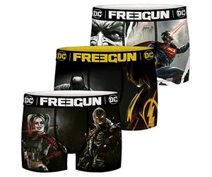 FREEGUN DC Comics Lot de 3 boxers pour homme Batman Superman Justice League Superhéros Imprimé S M L XL XXL, Mélange de 3 motifs, S