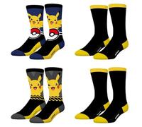 FREEGUN Chaussette Homme Pokemon, Chaussettes Hautes Homme (Lot de 4) Taille 39/42 Jaune/Noir/Gris/Bleu Marine