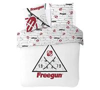 FREEGUN - Housse de Couette Ado Skateboard 200x200cm + 2 Taies d'oreiller 63x63cm - Parure de Lit 2 Personnes - Blanc - 100% Coton 40941