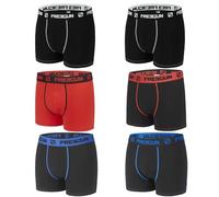 FREEGUN Lot de 6 Boxers Garçon Coton (10-12 Ans, Noir Bleu Rouge)