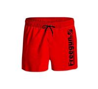 Freegun Maillot de Bain Garçon Séchage Rapide, Short de Bain Enfant, Plage, avec Filet intérieur, Rouge/Noir, Taille 8/10 Ans