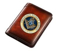 Freemasons uniques pour hommes portefeuilles en cuir, support de carte de symbole AG maçonnique Purse cadeau de luxe, portefeuille de voyage vintage mince avec protection contre la vie privée (MA61)