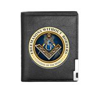 Freemasons uniques pour hommes portefeuilles en cuir, support de carte de symbole AG maçonnique Purse cadeau de luxe, portefeuille de voyage vintage mince avec protection contre la vie privée (MA11
