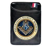 Freemasons uniques pour hommes portefeuilles en cuir, support de carte de symbole AG maçonnique Purse cadeau de luxe, portefeuille de voyage vintage mince avec protection contre la vie privée (MA21