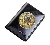 Freemasons uniques pour hommes portefeuilles en cuir, support de carte de symbole AG maçonnique Purse cadeau de luxe, portefeuille de voyage vintage mince avec protection contre la vie privée (MA52