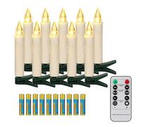 FREEPOWER 10 Bougies LED Sapin de Noël sans Fil avec Télécommande Minuterie Flamme Vacillante, Blanc Chaud, Dimmable, Intérieur étanches extérieur Décoration（Inclut 10 piles）