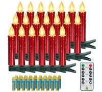 FREEPOWER 20 Bougies LED Sapin de Noël Rouge sans Fil avec Télécommande Minuterie Flamme Vacillante, Blanc Chaud, Dimmable, Intérieur étanches extérieur Décoration（Inclut 20 piles）